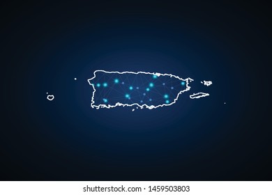 Map of Puerto Rico. Wire frame 3D mesh polygonal network line, design sphere, dot and structure. communications map of Puerto Rico. Vector Illustration EPS10.