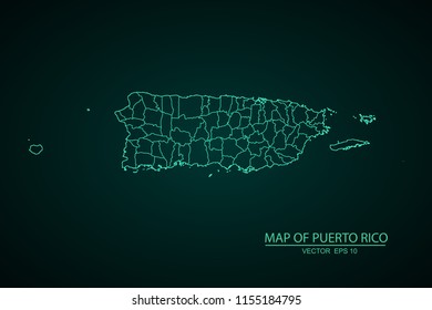 Map of Puerto rico,Green map on dark background of map of Puerto rico symbol for your web site design map. Vector illustration eps 10.