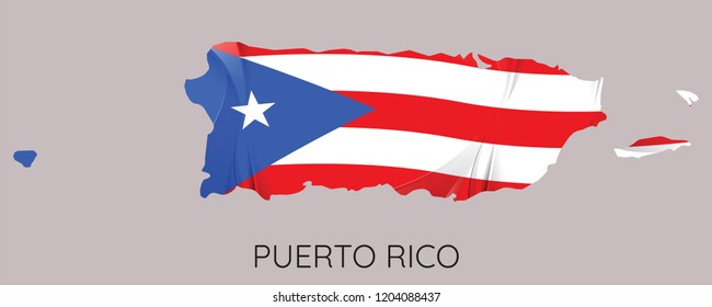 Map Of Puerto ricoWith Flag As Texture Isolated On Grey Background. Vector Illustration