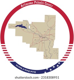 Map of Pulaski County in Arkansas, USA arranged in a circle.