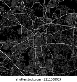 Mapa de la ciudad de Pune. Afiche urbano en blanco y negro. Imagen de la hoja de ruta con vistas al área metropolitana de la ciudad.