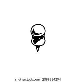 Map pushpin marker or navigation symbol of place location, direction and position, hand drawn sketch style vector illustration isolated on white background.