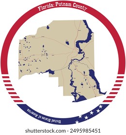 Map of Putnam County in Florida, USA arranged in a circle.