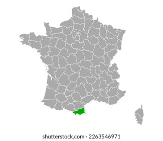 Map of Pyrenees-Orientalis in France on white