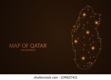 Map of Qatar - Abstract mash line and point scales on dark background. 3D mesh polygonal network connections.Vector illustration eps 10. 