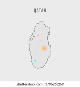 Mapa de Qatar con todos los estados y radar en el mapa. Cada ciudad tiene por separado para su diseño. Ilustración vectorial