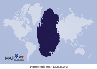 Map of Qatar - Blue Geometric Rumpled Triangular , Polygonal Design For Your. High detailed blue vector map - Qatar, qatar map - blue pastel graphic background. Vector illustration eps 10. - Vector