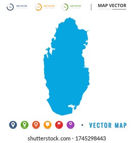 Mapa de Qatar azul e ícono de pin fijo.