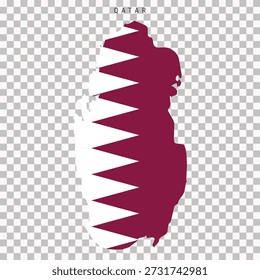 Mapa de Qatar lleno de colores de la bandera nacional, aislado sobre fondo transparente. Silueta de mapa político adecuado para geografía, viajes, educación, noticias y diseño de infografía.