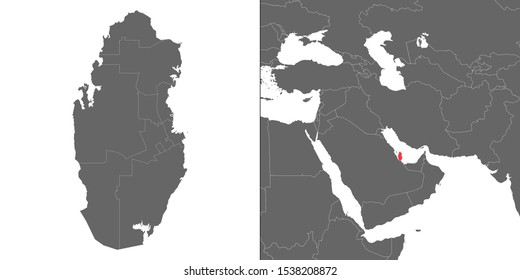 Map of Qatar with location on asian map