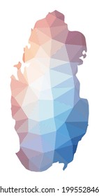 Map of Qatar. Low poly illustration of the country. Geometric design with stripes. Technology, internet, network concept. Vector illustration.