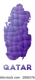 Map of Qatar. Low poly illustration of the country. Purple geometric design. Polygonal vector illustration.