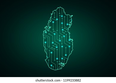 Map of Qatar, network line, design sphere, dot and structure on dark background with Map Qatar, Circuit board. Vector illustration. Eps 10