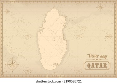 Map of Qatar in the old style, brown graphics in retro fantasy style