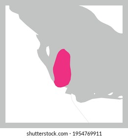 Map of Qatar pink highlighted with neighbor countries
