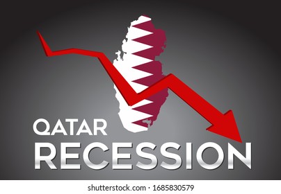 Map of Qatar Recession Economic Crisis Creative Concept with Economic Crash Arrow Vector Illustration Design.