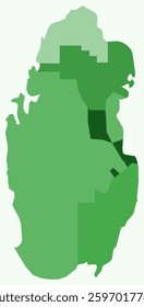 Map of Qatar with regions. Just a simple country border map with region division. Green color palette. Blank Qatar shape with administrative division. Vector illustration.