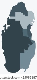 Map of Qatar with regions. A simple country border map with region division. Blue-grey color palette. Blank Qatar shape with administrative division. Vector illustration.