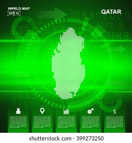 Map Of Qatar,Abstract Green background, pixel vector illustration