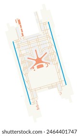 Map of Qingdao Liuting International Airport (People's Republic of China). IATA-code: TAO. Airport diagram with runways, taxiways, apron, parking areas and buildings. Map Data from OpenStreetMap.