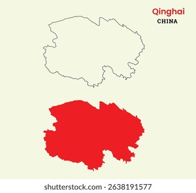 Map of Qinghai, Map of Qinghai with fill colour, Map of China state Qinghai vector illustration, China, Qinghai