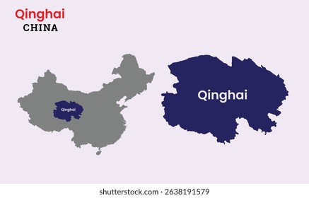 Map of Qinghai, Map of Qinghai with fill colour, Map of China state Qinghai vector illustration, China, Qinghai