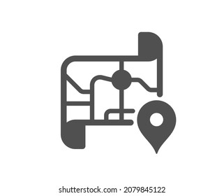 Map quality icon. Road trip sign. Journey route distance symbol. Classic flat style. Quality design element. Simple map icon. Vector