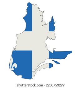 The map of the Quebec province with its official flag isolated on white background. Vector illustration