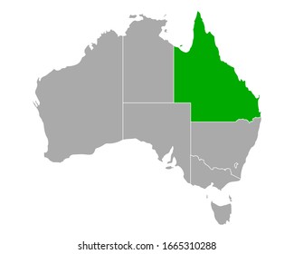 Map of Queensland in Australia on white