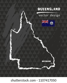 Map of Queensland, Chalk sketch vector illustration