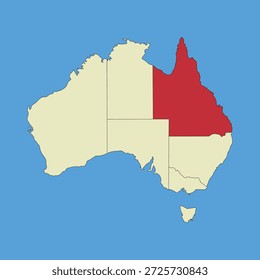 Mapa de Queensland, ilustração silhueta de um mapa vetorial isolado em um mapa da Austrália. Estados e territórios australianos