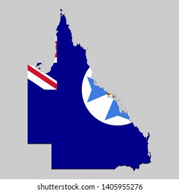 map of Queensland is a state Australia with flag. Vector Illustration