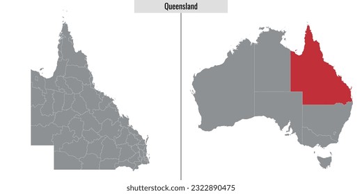 map of Queensland state of Australia and location on Australian map