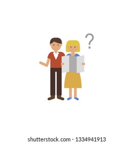 Map, question, tourists cartoon icon. Element of color travel icon. Premium quality graphic design icon. Signs and symbols collection icon for websites, web design, mobile app