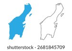 Map of Quintana Roo, a state of Mexico. Map with detailed outlines and blue silhouettes	