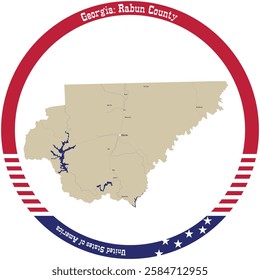 Map of Rabun County in Georgia, USA arranged in a circle.