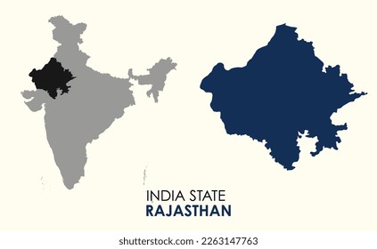 Map of Rajasthan , Map of Rajasthan with India, Map of Rajasthan state of  India Vector Illustration, map of Rajasthan with solid color, India.