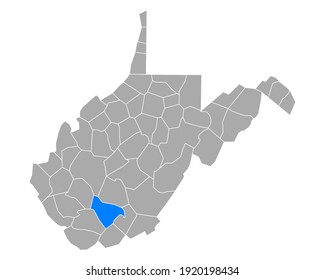 Map of Raleigh in West Virginia on white