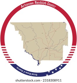 Map of Randolph County in Arkansas, USA arranged in a circle.