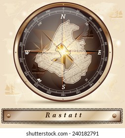 Map of Rastatt with borders in bronze