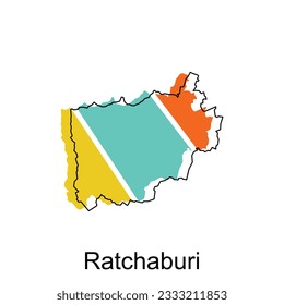 Map of Ratchaburi vector design template, national borders and important cities illustration, Stylized map of Thailand