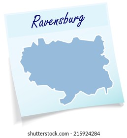 Map of Ravensburg as sticky note in blue