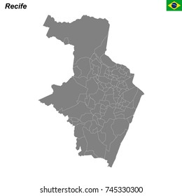 map of Recife city with borders of the districts