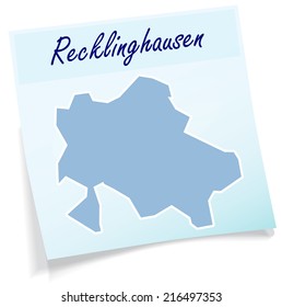 Map of Recklinghausen as sticky note in blue