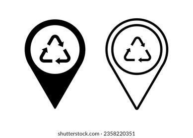 Mapa conjunto de iconos vectoriales del pin de reciclaje. Símbolo de concepto de ciudad verde. Signo de navegación