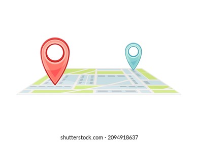 Map with red and blue point markers. Modern delivery service technology vector illustration