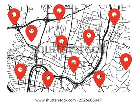 Map with red color points markers concept design on beige background, vector illustration. Lithuania country. Vilnius city.