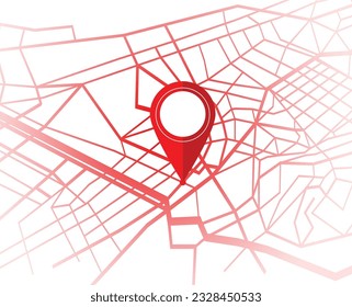 map with red color roads and navigator icon. navigator on the map with a red label