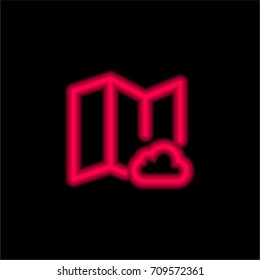 Map red glowing neon ui ux icon. Glowing sign logo vector