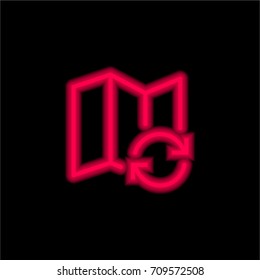Map red glowing neon ui ux icon. Glowing sign logo vector